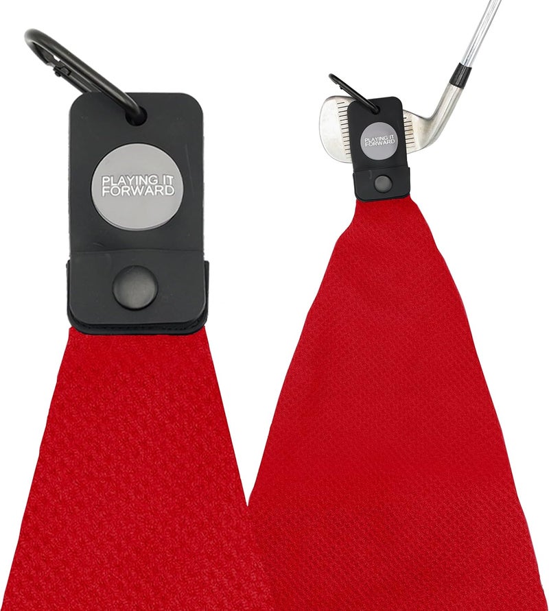 Playing It Forward Magnetic Golf Towels for Golf Bags with Clip & Ultra Strong Magnet - Waffle Weave Microfiber Towel for Secure Hold on Bags & Carts - Ideal Club Cleaner & Accessories - Red - Image 1